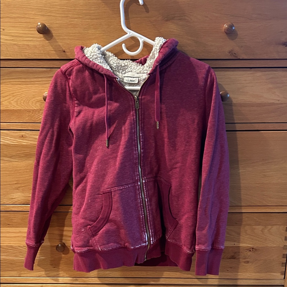 L.L. Bean Burgundy Zip-Up Sherpa Hoodie